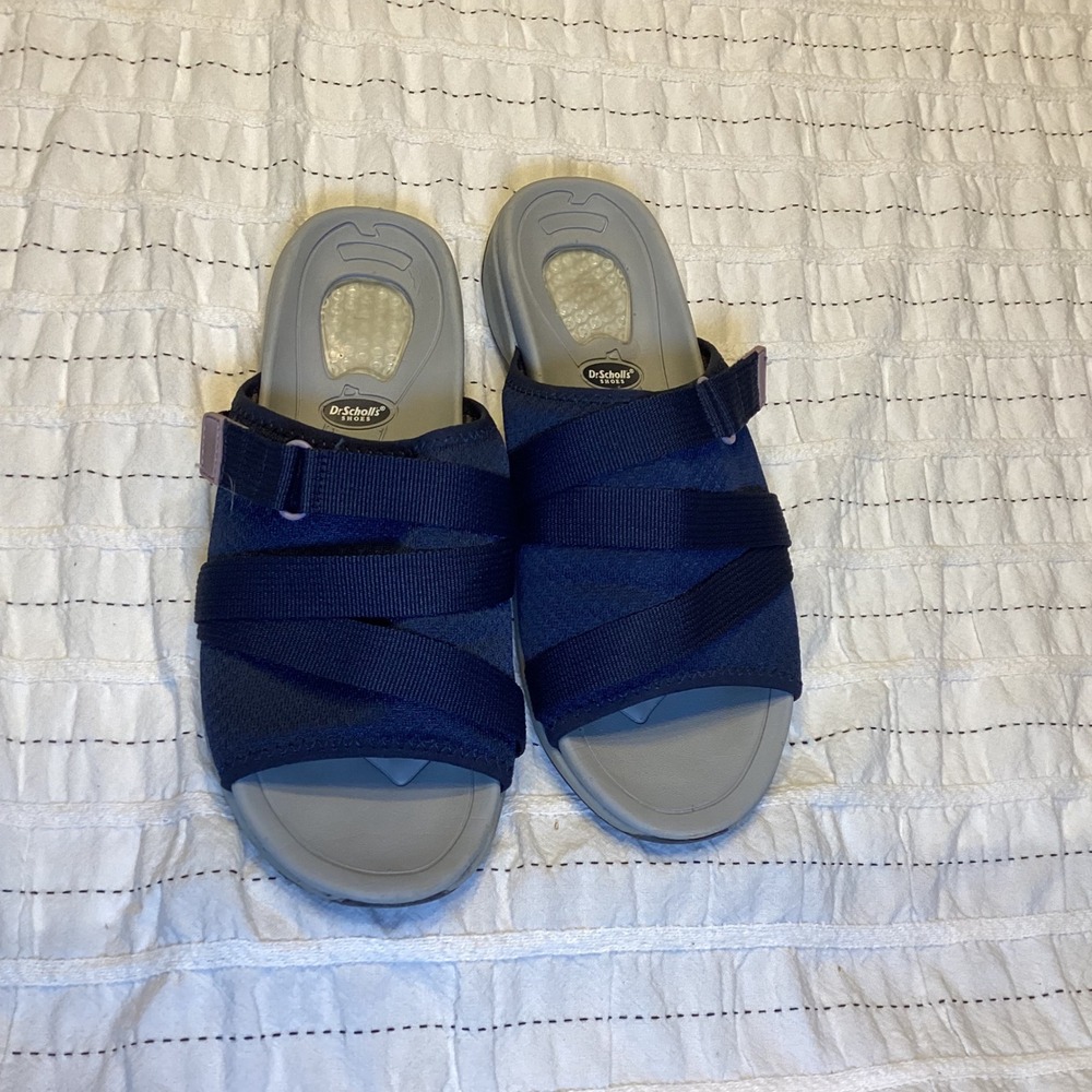 Dr. Scholls Womens Navy Blue Fabric Adjustable Strap Slide Sandals Size 9M